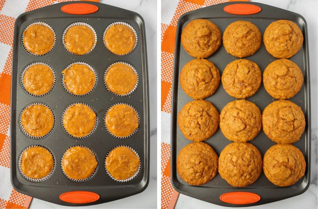 Pumpkin Banana Muffins in a muffin pan